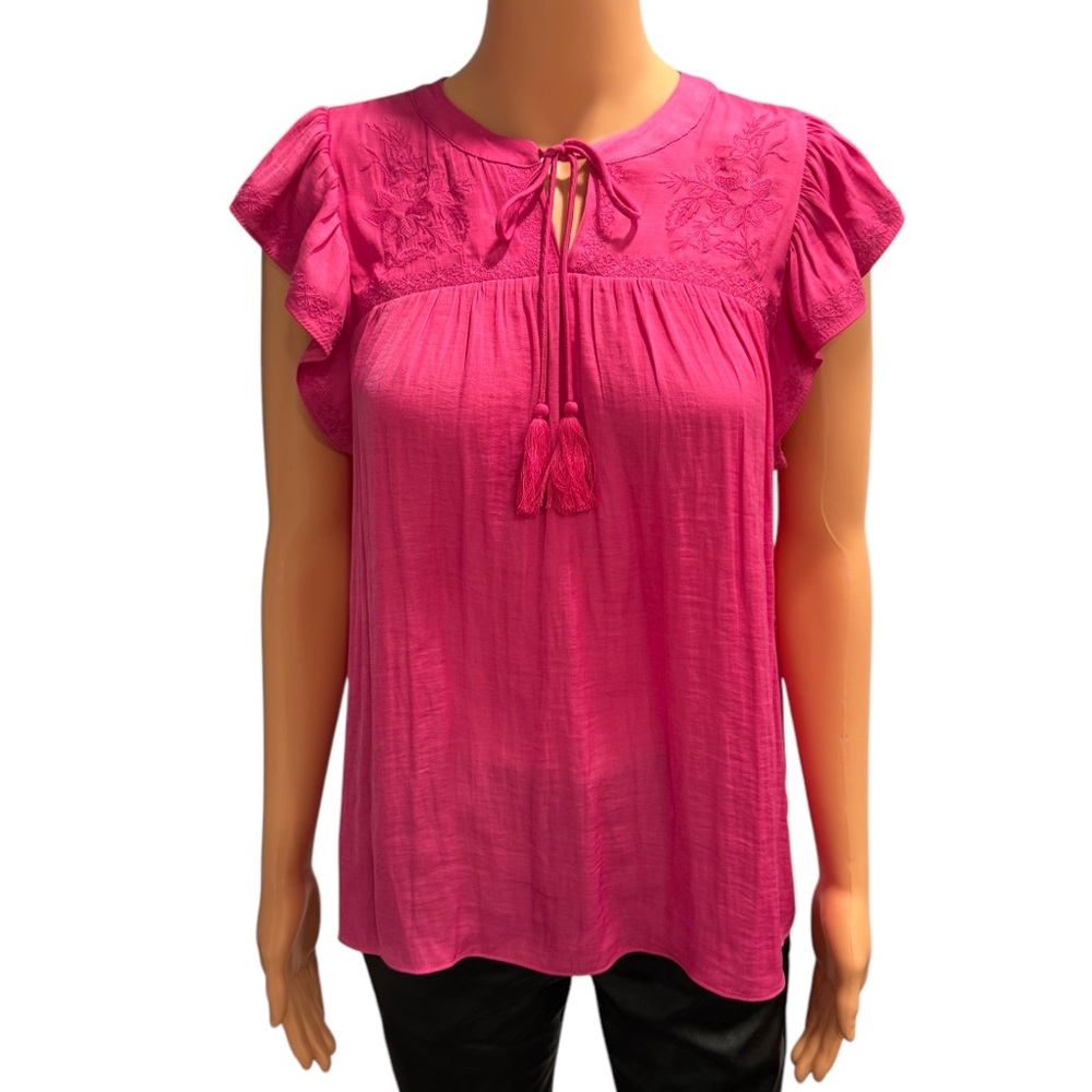 NWOT Rachel Zoe Floral Ruffle Cap Sleeve Vibrant Hot Pink Medium